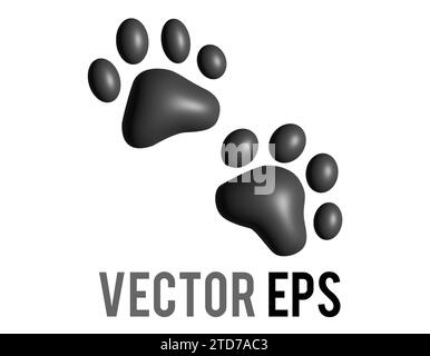 Das isolierte Paar dunkler Pfoten druckt das 3D-Symbol mit vier Zehen und Polstern, das für verschiedene Inhalte zu Haustieren und Hunden verwendet wird Stock Vektor