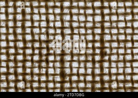 Textur von groben Sackleinen mit Hintergrundbeleuchtung. Naturgewebe. Makrofotografie Stockfoto