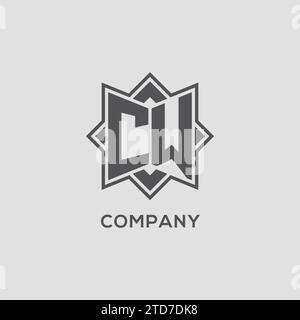 Monogramm CW-Logo mit Vektorgrafik im Sterndesign mit acht Punkten Stock Vektor