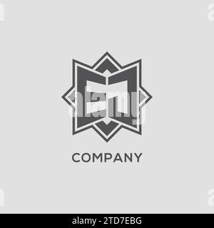 EJ-Logo mit Monogramm und Vektorgrafik im Sterndesign mit acht Punkten Stock Vektor
