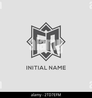 Monogramm FR-Logo mit Achtpunkt-Sterndesign-Vektorgrafik Stock Vektor