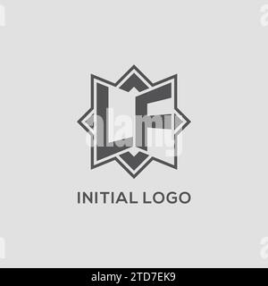 LF-Logo mit Monogramm und Vektorgrafik im Sterndesign mit acht Punkten Stock Vektor