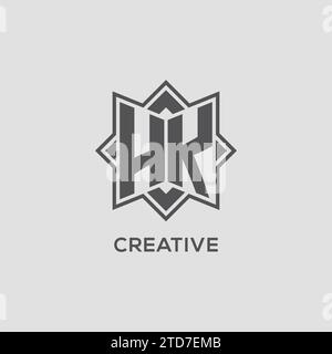 Monogramm HK-Logo mit Acht-Punkt-Stern-Design-Vektorgrafik Stock Vektor