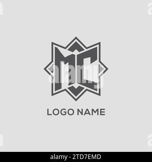 Monogramm-MC-Logo mit Acht-Punkt-Stern-Design-Vektorgrafik Stock Vektor