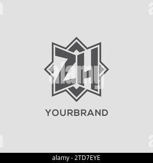 ZH-Monogramm-Logo mit Vektorgrafik im Achtpunkt-Sterndesign Stock Vektor