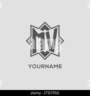 Monogramm MV-Logo mit Acht-Punkt-Stern-Design-Vektorgrafik Stock Vektor