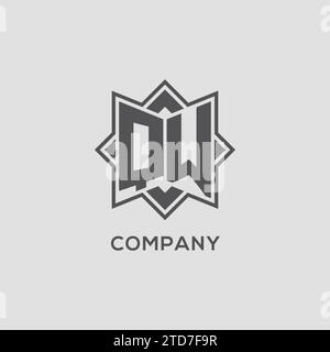Monogramm-QW-Logo mit Acht-Punkt-Stern-Design-Vektorgrafik Stock Vektor