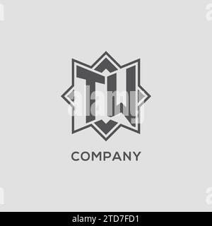 TW-Logo mit Monogramm und Vektorgrafik im Sterndesign mit acht Punkten Stock Vektor