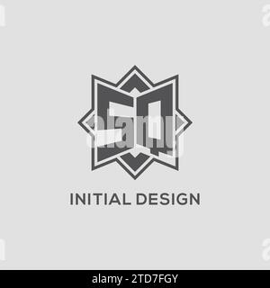 SQ-Logo mit Monogramm und Vektorgrafik im Sterndesign mit acht Punkten Stock Vektor