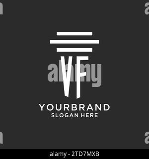 VF-Initialen mit schlichtem Säulen-Logo, kreative Anwaltskanzleienlogo-Vektorgrafik Stock Vektor