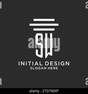 SW-Initialen mit schlichtem Säulen-Logo, kreativer Vektorgrafik für Anwaltskanzleien Stock Vektor