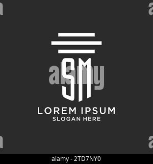 SM-Initialen mit schlichtem Säulen-Logo, kreativer Vektorgrafik für Anwaltskanzleien Stock Vektor