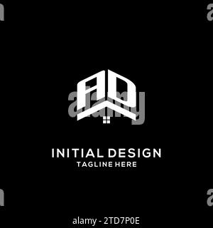 Anfängliches AD-Logo mit abstraktem Hausdach, einfache und saubere Immobilien-Logo-Design-Vektorgrafik Stock Vektor