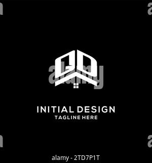 Erstes QD-Logo mit abstraktem Hausdach, einfache und saubere Immobilienlogo-Design-Vektorgrafik Stock Vektor