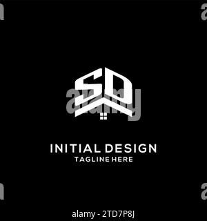 Ursprüngliches SD-Logo mit abstraktem Hausdach, einfache und saubere Immobilien-Logo-Design-Vektorgrafik Stock Vektor