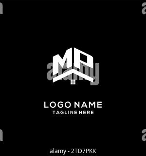 Erstes MP-Logo mit abstraktem Hausdach, einfache und saubere Immobilienlogo-Design-Vektorgrafik Stock Vektor