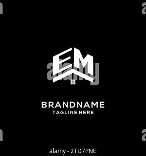Erstes EM-Logo mit abstraktem Hausdach, einfache und saubere Immobilienlogo-Design-Vektorgrafik Stock Vektor