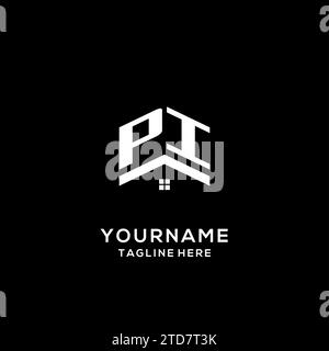Anfängliches PI-Logo mit abstraktem Hausdach, einfache und saubere Immobilien-Logo-Design-Vektorgrafik Stock Vektor