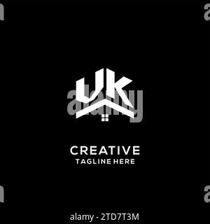 Ursprüngliches VK-Logo mit abstraktem Hausdach, einfache und saubere Immobilienlogo-Design-Vektorgrafik Stock Vektor