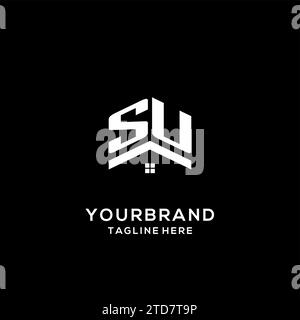Erstes SU-Logo mit abstraktem Hausdach, einfache und saubere Immobilienlogo-Design-Vektorgrafik Stock Vektor