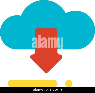Empfangen von Daten von Online-Services. Herunterladen von Informationen aus der Cloud, flaches Symbol für Geschäftsprozessorganisation. Einfaches flaches Farbsymbol isoliert auf Stock Vektor