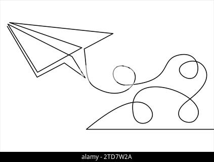 Kontinuierliche eine Zeichnung von isolierten Objekt Vector Papierflieger fliegen Stock Vektor