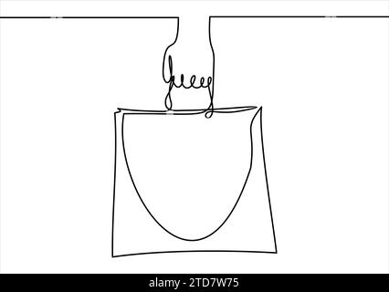 Durchgehende Linienzeichnung der Einkaufstasche. Vektorabbildung. Stock Vektor