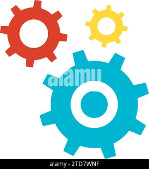 Organisation der Produktion und Vernetzung. Gänge komplexer Mechanismen, flaches Symbol für die Organisation von Geschäftsprozessen. Einfaches flaches Farbsymbol isoliert auf W Stock Vektor
