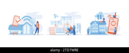 Smart Home Control, Smart Home System entwickeln, Smart Home Konzept. Smart Home Set flache Vektor Moderne Illustration Stock Vektor