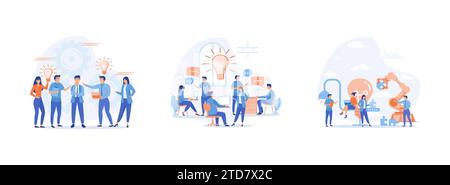 Brainstorming, Online-Assistent bei der Arbeit, Brainstorming, Geschäftskonzept für Teamarbeit. Brainstorming Set flache Vektor moderne Illustration Stock Vektor