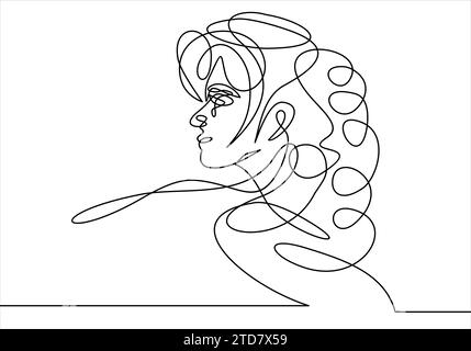 Durchgehende einzeilige Zeichnung. Abstraktes Porträt des romantischen Frauengesichts. Vektorabbildung. Stock Vektor