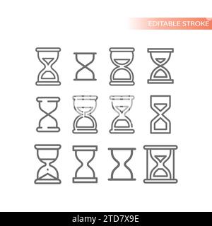 Sanduhr- oder Sandglas-Vektor-Symbolsatz. Sanduhr, Sanduhr umrahmt Symbole. Stock Vektor