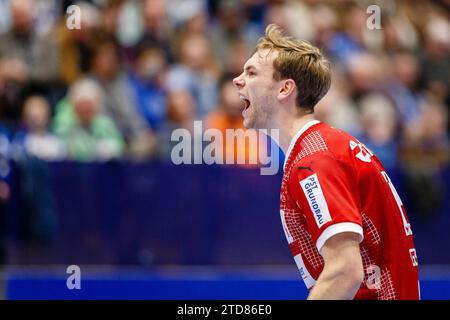 Mathias Gidsel (Fuechse Berlin, #19) GER, TBV Lemgo Lippe vs. Fuechse Berlin, Handball, 1. Bundesliga 17. Spieltag, Spielzeit 2023/2024, 16.12.2023 Foto: Eibner-Pressefoto / Jan Strohdiek Stockfoto