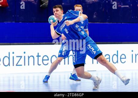 Frederik Simak (TBV Lemgo Lippe, #08) GER, TBV Lemgo Lippe vs. Fuechse Berlin, Handball, 1. Bundesliga 17. Spieltag, Spielzeit 2023/2024, 16.12.2023 Foto: Eibner-Pressefoto / Jan Strohdiek Stockfoto