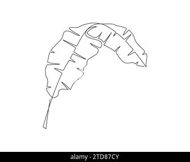 Durchgehende einfache einfache, abstrakte Linienzeichnung eines tropischen Blattsykons in Silhouette auf weißem Hintergrund Stock Vektor