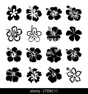 Hibiscus Icon Set Sammlung isoliert auf weißem Hintergrund. Vektorgrafik. Stock Vektor