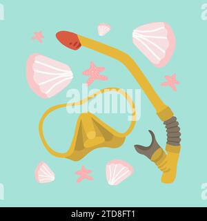 Vektor-isolierte Illustration von Maske und Schnorchel. Stock Vektor