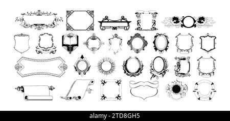 Set Aus Vintage-Dekorationsrahmen Mit Blumendesign Im Royal-Stil. Stock Vektor