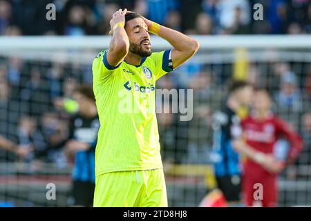 Brügge, Belgien. Dezember 2023. Gent's Tarik Tissoudali sieht während eines Fußballspiels zwischen Club Brugge und KAA Gent am Sonntag, den 17. Dezember 2023 in Brügge, am 18. Tag der Saison 2023-2024 der ersten Liga der „Jupiler Pro League“ der belgischen Meisterschaft aus. BELGA FOTO BRUNO FAHY Credit: Belga News Agency/Alamy Live News Stockfoto