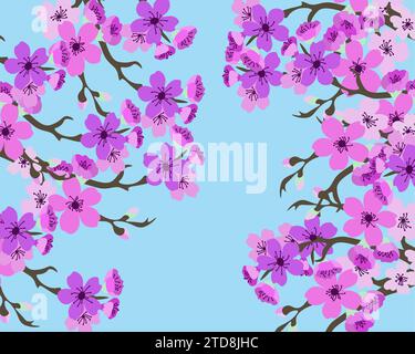 Bild der Sakura-Blüten auf blauem Hintergrund. Stock Vektor
