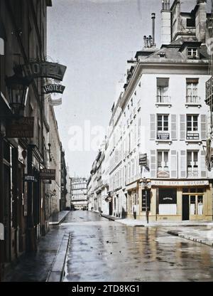 Paris (9. Arr.), France Rue Taitbout und Rue de la Victoire, Wohnraum, Architektur, Wirtschaftstätigkeit, Schild, Straße, Bezirk, Café, Bar, Restaurants, Hotels, Frankreich, Paris, Rue Taitbout, Arrondissement IX, 07/1914 - 26.07.1914, Passet, Stéphane, Fotograf, Autochrome, Foto, Glas, Autochrome, Foto, positiv, vertikal, Größe 9 x 12 cm Stockfoto