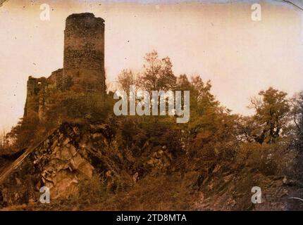 Region Thonon, Frankreich, Habitat, Architektur, Kunst, Archäologische Überreste, Turm, Befestigte Architektur, Festung, Mittelalter, Region Thonon, Chateau de la Rochette, Thonon-les-Bains, 06/1917 - 31.05.1918, geschäftig, Léon, 1917-1918 - Rhône-Alpes - Léon beschäftigt Fotograf - (Juin 1917-mai), Autochrome, Foto, Glas, Autochrome, Foto, positiv Stockfoto