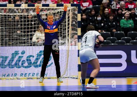 Herning, Dänemark. Dezember 2023. HERNING, DÄNEMARK - 17. DEZEMBER: Tess Lieder Wester der Niederlande während der 26. IHF Frauen-Weltmeisterschaft Handball-Finale Runde, 5-6 Platz Spiel zwischen Deutschland und den Niederlanden in Jyske Bank Boxen am 17. Dezember 2023 in Herning, Dänemark. (Foto von Henk Seppen/Orange Pictures) Credit: Orange Pics BV/Alamy Live News Stockfoto