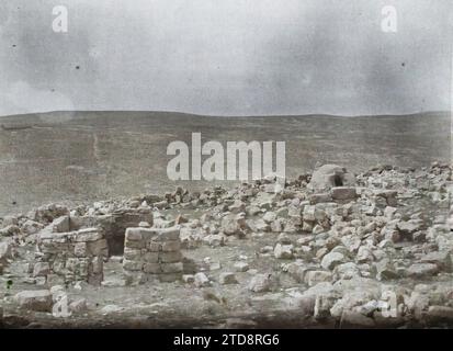 ABA el Lissan, Arabien (heutiges Jordanien) türkische Verteidigungsorganisationen, Natur, Umwelt, Habitat, Architektur, Kunst, Landschaft, archäologische Überreste, befestigte Architektur, Antike, Arabien, Abel Lesan, Ruinen von Khirbet Abel Lesan, türkische Verteidigungsorganisationen, Aba el-Lissan, 14.03/1918 - 14.03.1918, Castelnau, Paul, 1918 – Nahost, Ägypten, Palästina, Chypre – Paul Castelnau (fotografischer Teil der Armee) – (9. Januar-6. Oktober), Autochrome, Foto, Glas, Autochrome, Foto, positiv, Horizontal, Format 9 x 12 cm Stockfoto