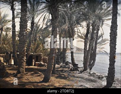 Aqaba, Arabien (das heutige Jordanien) Bau in einem Palmenhain am Rande des Golfs von Aqaba, Habitat, Architektur, Natur, Umwelt, Menschen, Meer, Ozean, Palmen, Palmenhaine, wohnen, Hydrographie, Vegetation, Botanik, Mensch, Arabien, Akaba, Palmeraie, Akaba, 28.04/1918 - 28.04.1918, Castelnau, Paul, 1918 - Naher Osten, Ägypten, Palästina, Chypre - Paul Castelnau (fotografischer Teil der Armee) - (9. Januar-6. Oktober), Autochrome, Foto, Glas, Autochrome, Foto, positiv, Horizontal, Format 9 x 12 cm Stockfoto