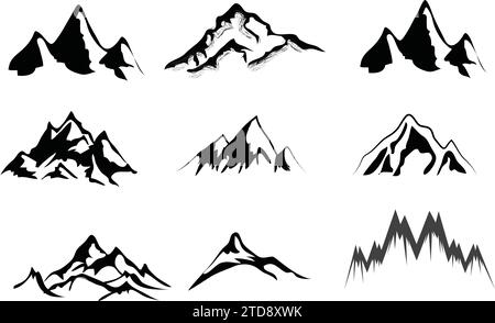 Vektor-Illustration Set der einfachen Berglinie Symbol, Silhouette Gipfel der felsigen Berge Stock Vektor