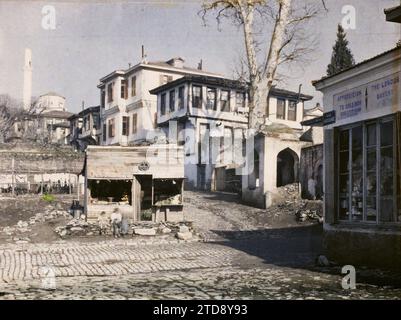 Thessaloniki, Griechenland, Wirtschaftstätigkeit, Alltag, HD, Lebensraum, Architektur, Geschäft, Lebensmittel, existiert in High Definition, Minaret, Wohnung, Straße, Bezirk, Schaufenster, Ausstellung, Bäckerei, Konditorei, Moschee, Griechenland, Salonika, City High, Thessalonique, 01/01/1918 - 31/12/1918, Busy, Léon, 1918 - Griechenland, Turquie et Bulgarie - Léon Busy Fotograf, Autochrome, Foto, Glas, Autochrome, Foto, positiv Stockfoto