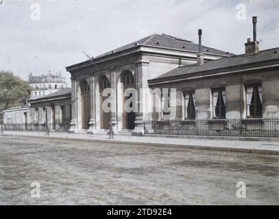 Paris (4.-5. Arr.), Frankreich La Morgue quai de l'Archevêché, Wohngebäude, Architektur, Bauingenieurwesen, Bestattungsarchitektur, Leichenhalle, Brücke, Frankreich, Paris, La Leichenhalle, Paris, 09.10/1919 - 09.10.1919, Léon, Auguste, Fotograf, Autochrome, Foto, Glas, Autochrome, Foto, positiv, Horizontal, Größe 9 x 12 cm Stockfoto