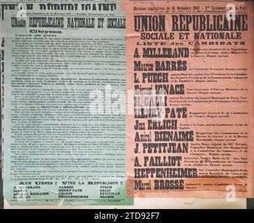 Paris, Frankreich Plakate der nationalen und sozialen Republikanischen Union für die Parlamentswahlen im November 1919, HD, Registrierung, Information, politisches Leben, gibt es in High Definition, Poster, politische Partei, Wahl, Einsetzung, Frankreich, Paris, Plakate für die Parlamentswahlen, Paris, 11.11/1919 - 11.11.1919, Léon, Auguste, Fotograf, Autochrome, Foto, Glas, Autochrome, Foto, positiv, Horizontal, Format 9 x 12 cm Stockfoto