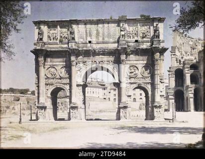 Rom, Italien Konstantinsbogen, Habitat, Architektur, Kunst, archäologische Überreste, Bogen, Arkade, Bogen, Antike, Skulptur Dekor, Italien, Rom, Konstantinsbogen, Rom, 01/08/1918 - 31/08/1918, Cuville, Fernand, 1918 - Italien - Fernand Cuville - (März-August), Autochrome, Foto, Glas, Autochrome, Foto, positiv, Horizontal, Format 9 x 12 cm Stockfoto
